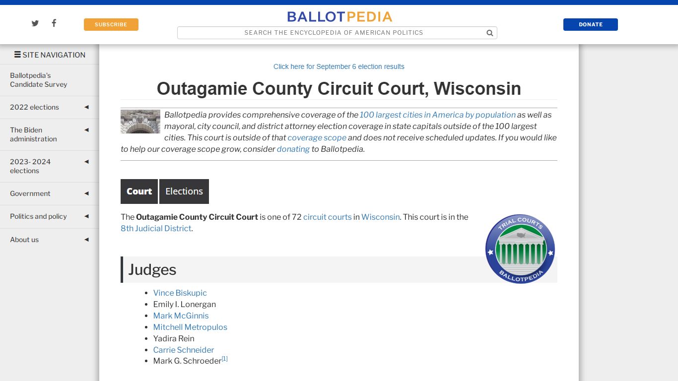 Outagamie County Circuit Court, Wisconsin - Ballotpedia